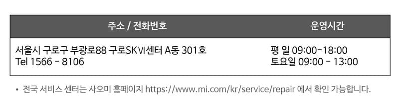 샤오미 공식 서비스센터 정보